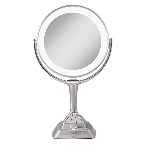 Zadro LED Variable 3-Color Lighted Dual-Sided 10X/1X Magnification Vanity Makeup Mirror for Bedroom, Bathroom and Tabletop in Satin Nickel