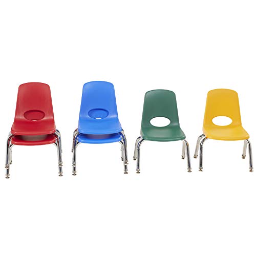 Factory Direct Partners FDP 10" School Stack Chair, Stacking Student Chairs with Chromed Steel Legs and Nylon Swivel Glides - Assorted Colors (6-Pack), 10 inch (10358-AS)