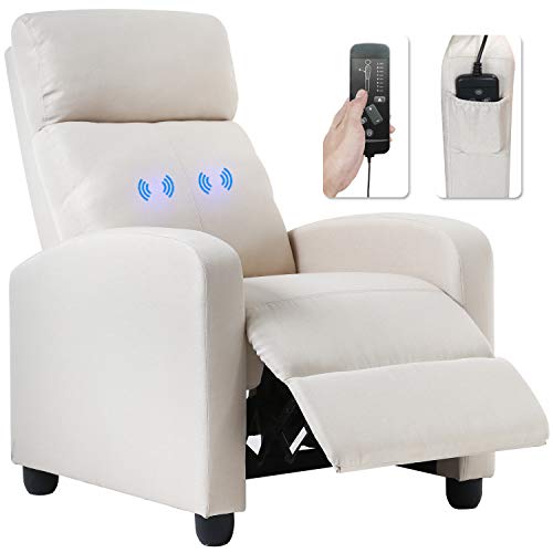 Recliner Chair for Living Room Home Theater Seating Winback Single Sofa Massage Recliner Sofa Reading Chair Modern Reclining Chair Easy Lounge with Fabric Padded Seat Backrest (Fabric Beige)