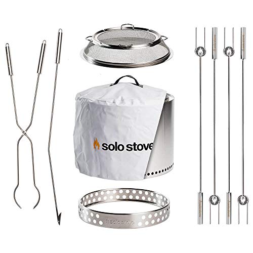 Solo Stove Ultimate Bonfire Bundle Includes Bonfire Stand, Spark Shield, Weather Cover, Roasting Sticks, Fire Pit Tools and Tools Great Fire Pit Accessories