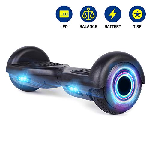 YHR Hoverboard UL 2272 Certified Two Wheel Electric Scooter Colorful Led Side Light Smart Self- Balancing Scooter (Black)