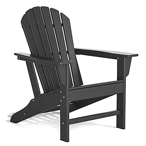 HDPE Adirondack Chair, Patio Outdoor Chairs, Plastic Resin Deck Chair, Painted, Weather Resistant, for Deck, Garden, Backyard & Lawn Furniture, Fire Pit, Porch Seating by DAILYLIFE (Black)