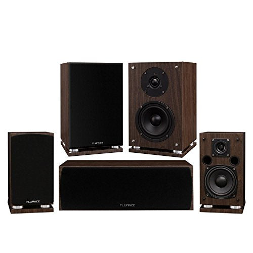 Fluance Elite Series Compact Surround Sound Home Theater 5.0 Channel Speaker System Including Two-Way Bookshelf, Center Channel, and Rear Surround Speakers - Walnut (SX50WC)