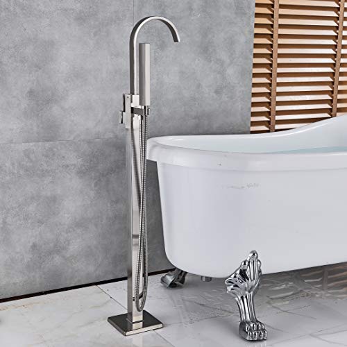 Senlesen Soild Brass Modern Freestanding Bathtub Faucet Tub Filler with Hand Shower Brushed Nickel