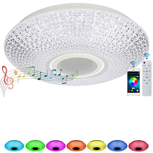 WiFi Smart LED Ceiling Light with Remote Control and Bluetooth Speaker Compatible with Amazon Alexa Google Assistant, Dimmable Ceiling Lamp for Living Room Bedroom Children Room,50CM/42W