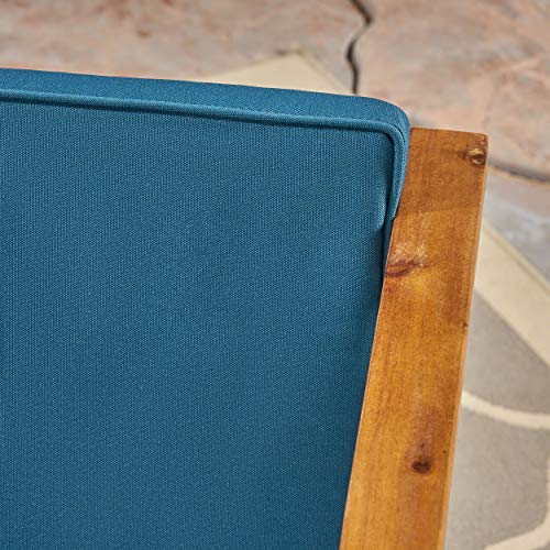 Blake Outdoor Acacia Wood Club Chairs with Water-Resistant Cushions (Set of 2), Teak and Dark Teal