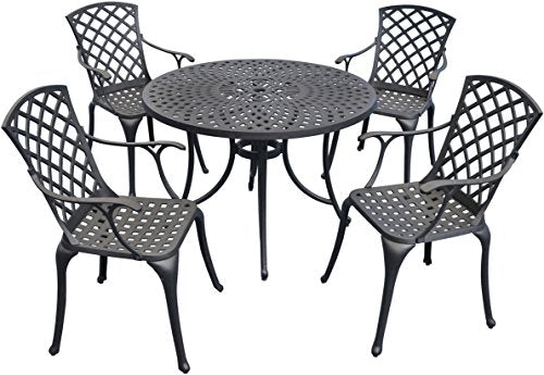 Crosley Furniture Sedona 5-Piece Solid-Cast Aluminum Outdoor Dining Set with 42-inch Table and 4 High-Back Arm Chairs, Black