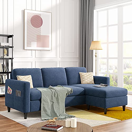 82.6 INCH L-Shape 3-Seater Couch Reversible Sectional Sofa with Movable Ottoman，Living Room with Modern Linen Fabric for Apartment, Upstairs Loft and More