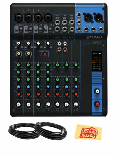 Yamaha MG10 10-Channel Mixing Console Bundle with 2 XLR Cables, and Polishing Cloth