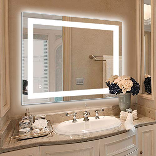 36 x 28 inch LED Lighted Vanity Bathroom Mirror, Wall Mounted + Anti Fog & Dimmer Touch Switch + UL Listed + IP44 Waterproof + 5500K Cool White +3000K Warm + CRI>90 + Vertical&Horizontal