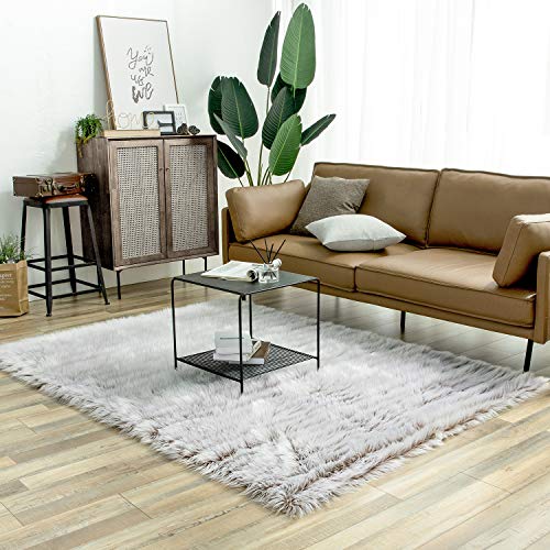 Ashler HOME DECO Soft Faux Sheepskin Fur Chair Couch Cover Area Rug Bedroom Floor Sofa Living Room Light Beige 5 x 7 Feet