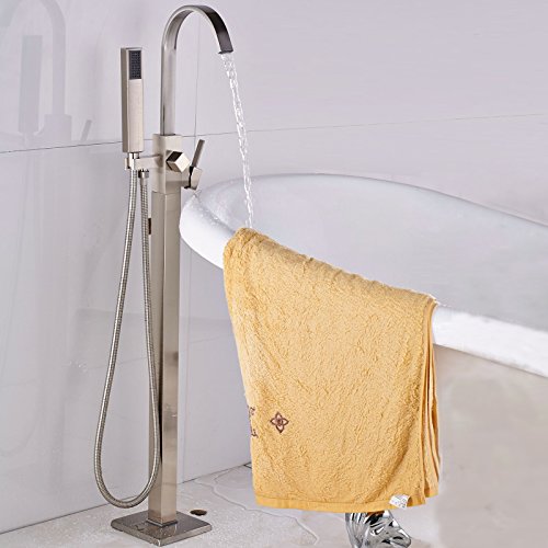 Senlesen Soild Brass Modern Freestanding Bathtub Faucet Tub Filler with Hand Shower Brushed Nickel