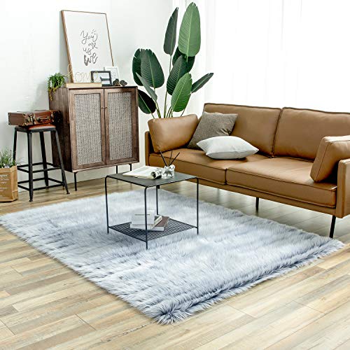 Ashler HOME DECO Soft Faux Sheepskin Fur Chair Couch Cover Area Rug Bedroom Floor Sofa Living Room Sky Blue 5 x 7 Feet